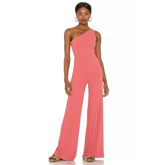 Lovers + Friends Pants - Lovers And Friends Charlie Ribbed Knit One Shoulder Jumpsuit Mauve Pink M